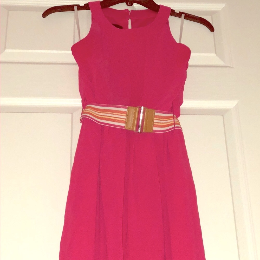 Lovely fuchsia pink dress with cute colorful belt